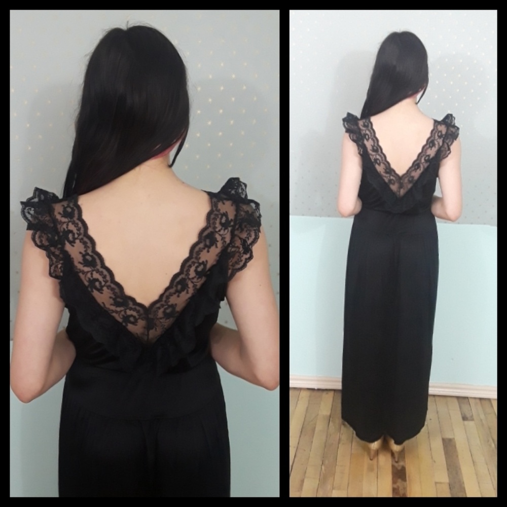 Stunning vtg 80s black lace nightgown Sexy! - Picture 4 of 5